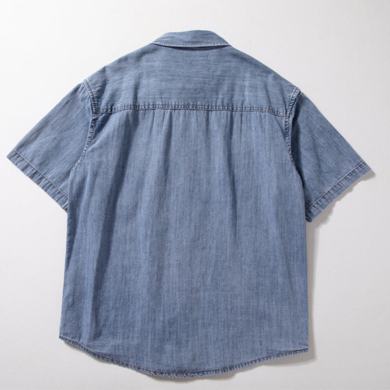 Denim - Lose dünnes Retro-Arbeitskleidungs-T-Shirt