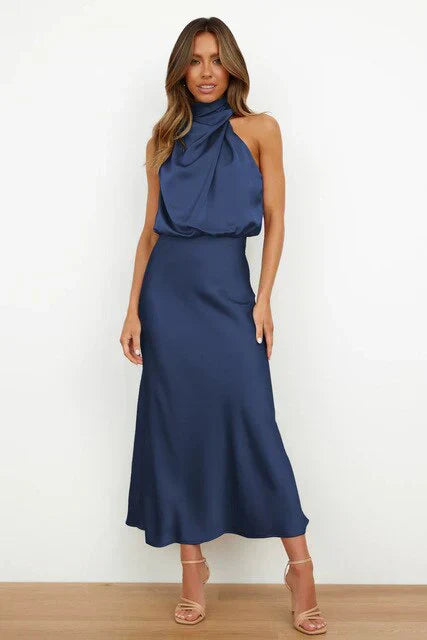 Julia - Stehkragen Halterkleid ohne Ärmel