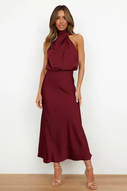 Julia - Stehkragen Halterkleid ohne Ärmel