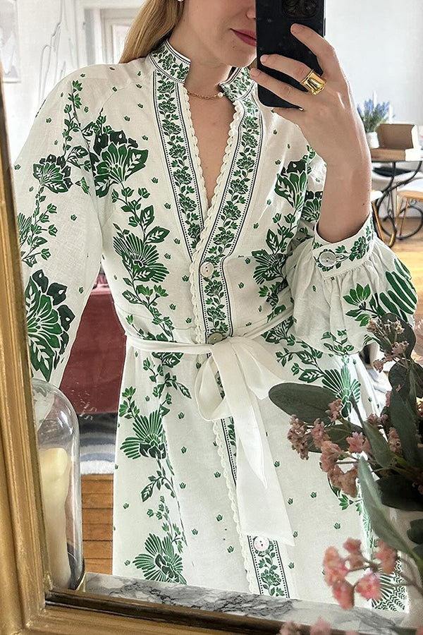 Einzigartiger Druck Button Down Langarm Shirt Maxikleid