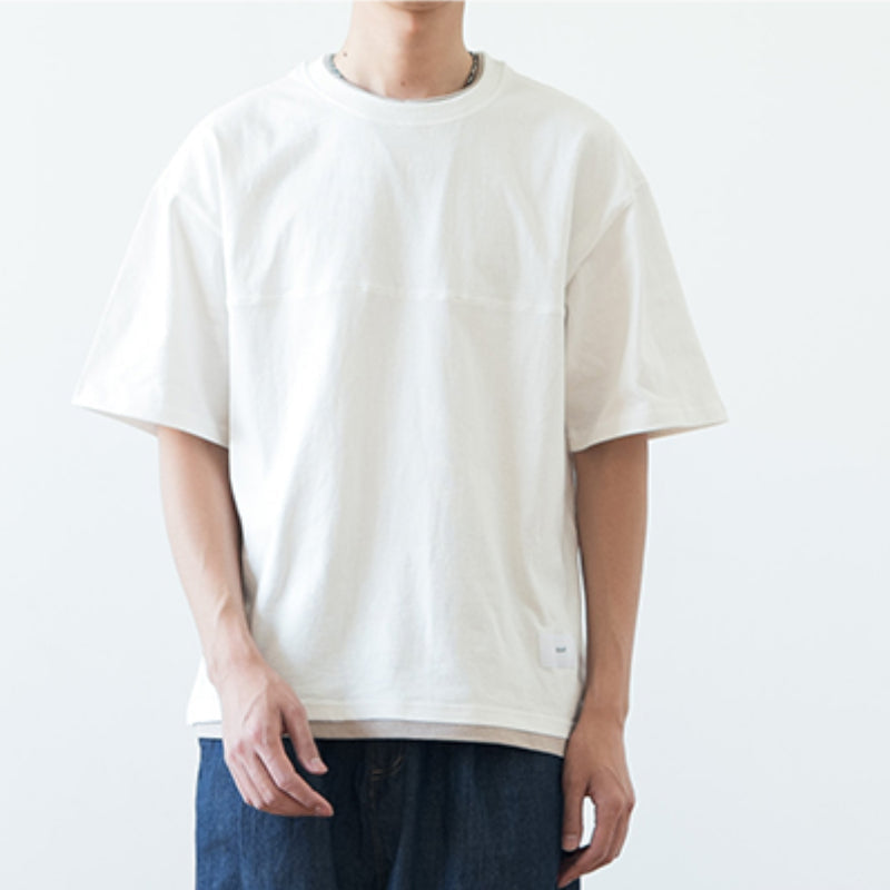 Japanisches lockeres Drop Shoulder Fake Zweiteiler T-Shirt