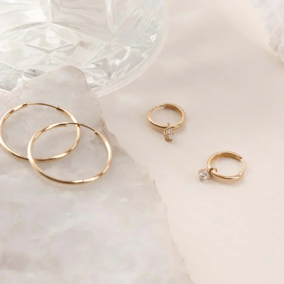 14K Gold Mondstrahl Stein Hoop-Ohrringe