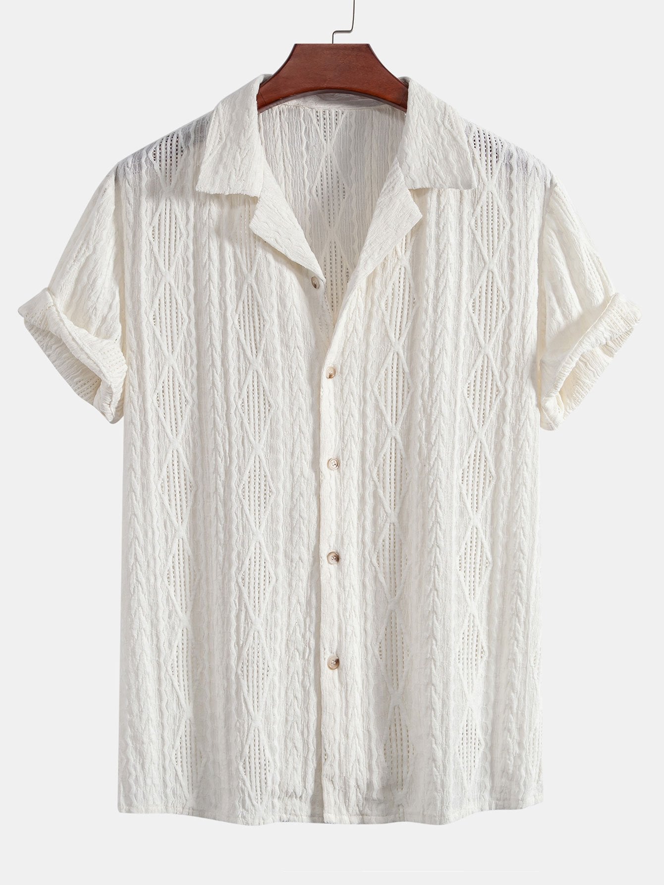 Geometrisches Jacquard-Ösen-Hemd im kubanischen Stil