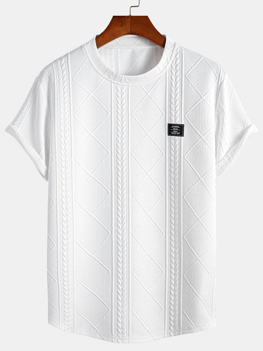 Kurzarm-T-Shirt mit geometrischem Jacquard-Muster und gebogenem Saum