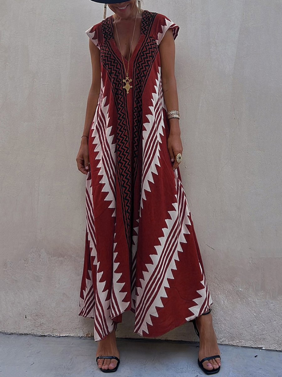 Boho | Ärmelloses Kleid mit V-Ausschnitt