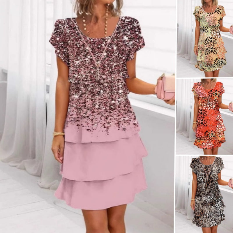 Eri - Buntes, vielseitiges und stilisiertes Paillettenkleid mit Leopardenprint
