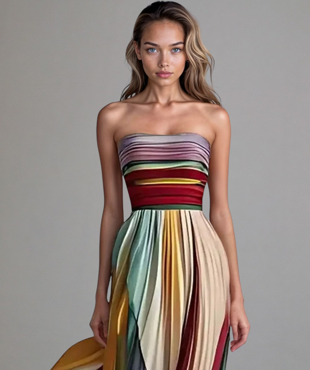 Elinas - Ärmelloses buntes Kleid Energiegeladen und elegant