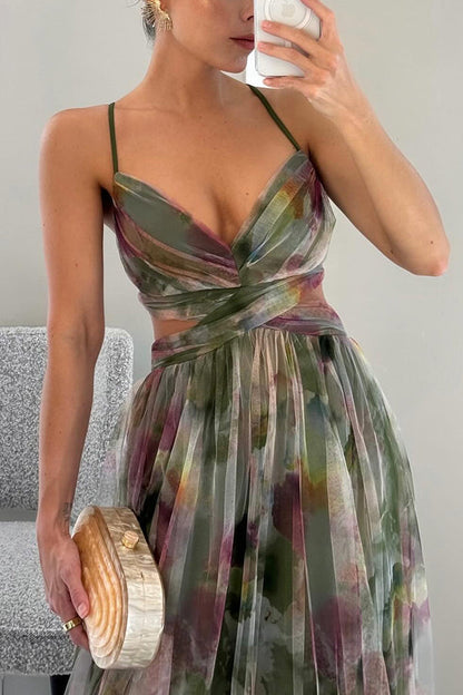 Frostine | Romantisches langes Kleid mit Blumenmuster