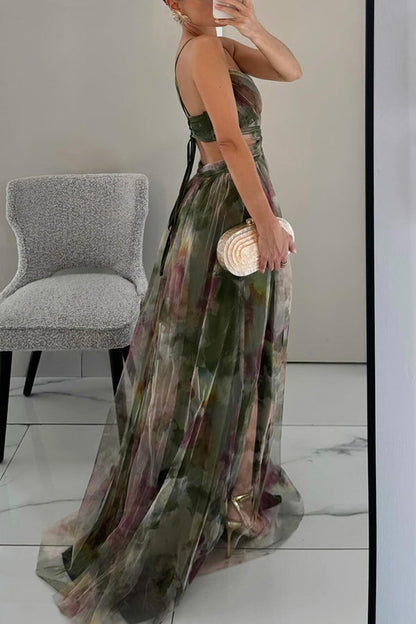 Frostine | Romantisches langes Kleid mit Blumenmuster