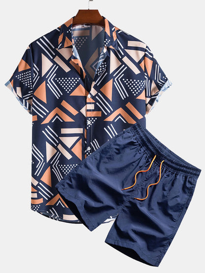 Geometrisch bedrucktes Hemd & Badeshorts