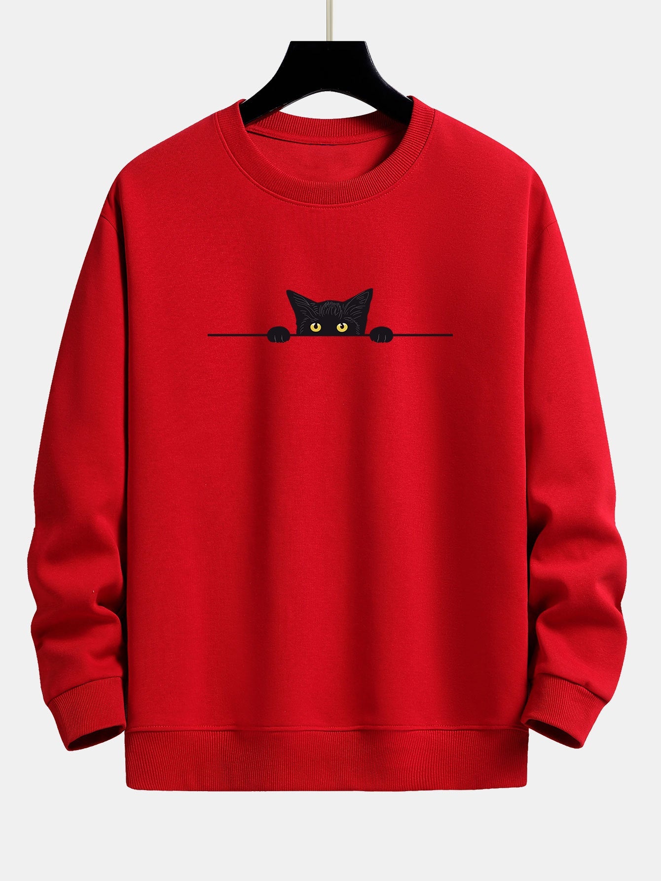 Schwarzes Sweatshirt mit Katzenprint und Relax-Fit