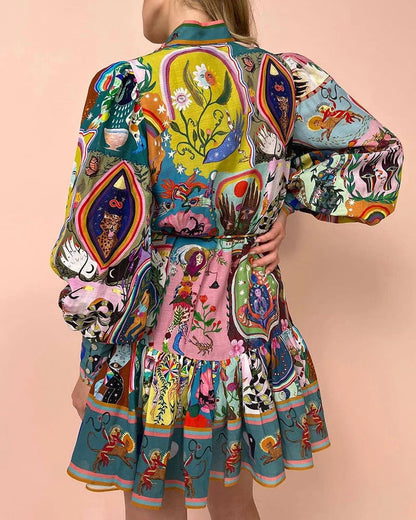 Bedrucktes - Plissee-Kleid mit Schnürung