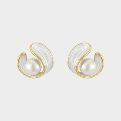 Luxus-Ohrringe aus weißem Opal mit Perlen in Gold
