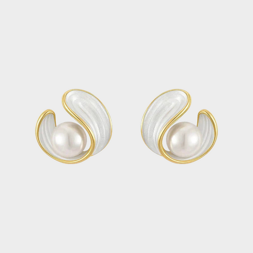 Luxus-Ohrringe aus weißem Opal mit Perlen in Gold
