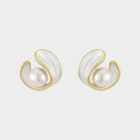 Luxus-Ohrringe aus weißem Opal mit Perlen in Gold