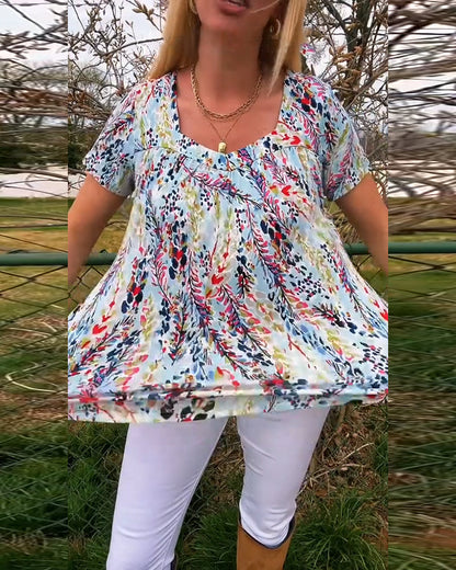 Frederique - T-Shirt U-Ringed Kurzarm Gemustert