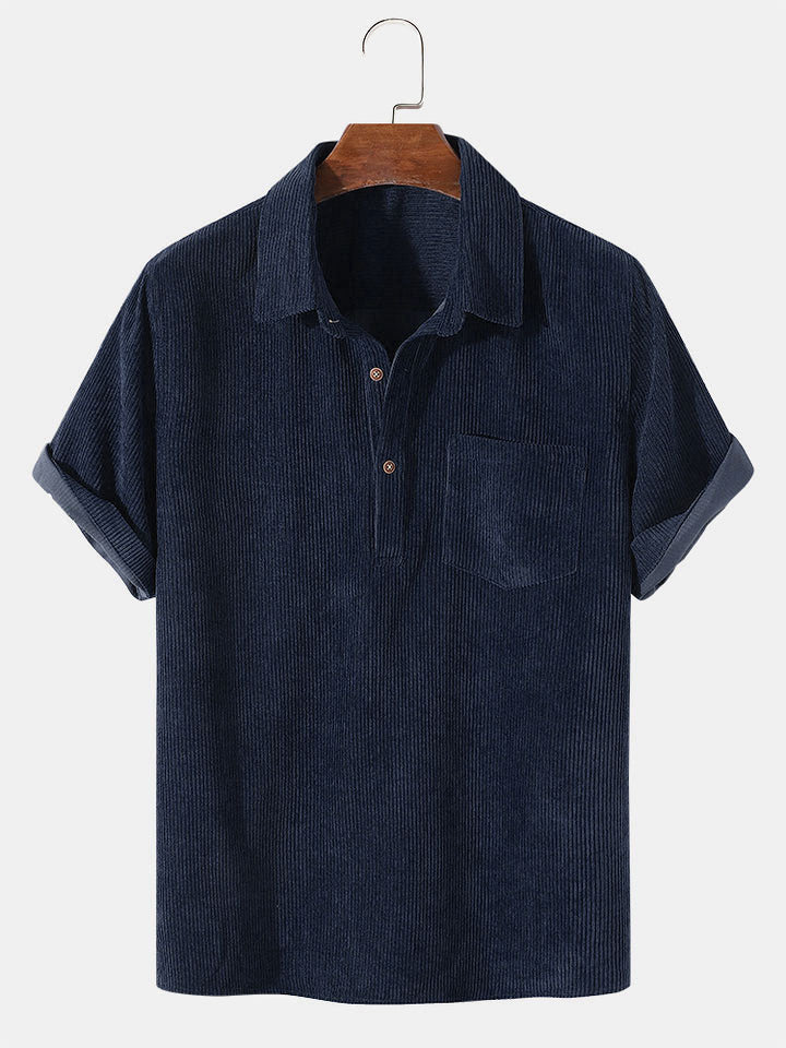 Corduroy-Kurzarm-Basic-Shirts in Uni-Farben