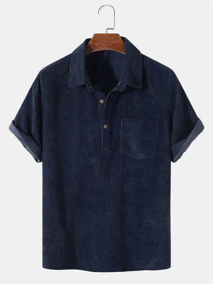 Corduroy-Kurzarm-Basic-Shirts in Uni-Farben