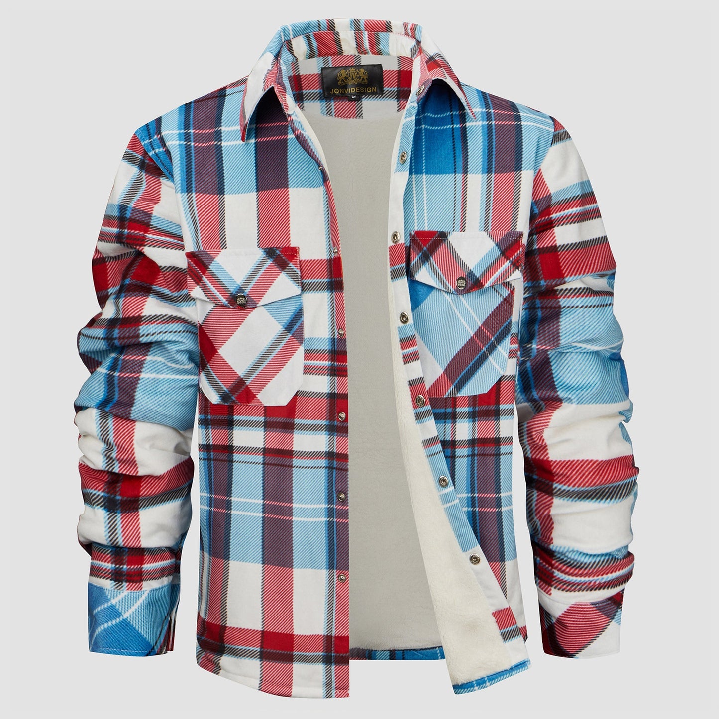 Rot-blau kariertes Flanellhemd mit Knopfleiste Jacke