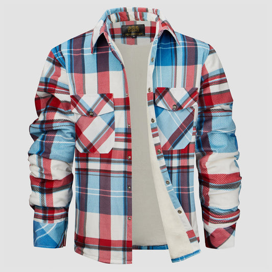 Rot-blau kariertes Flanellhemd mit Knopfleiste Jacke
