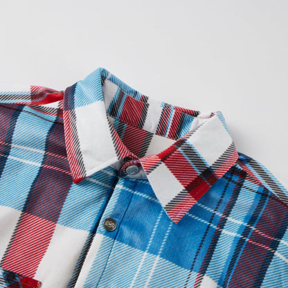 Rot-blau kariertes Flanellhemd mit Knopfleiste Jacke