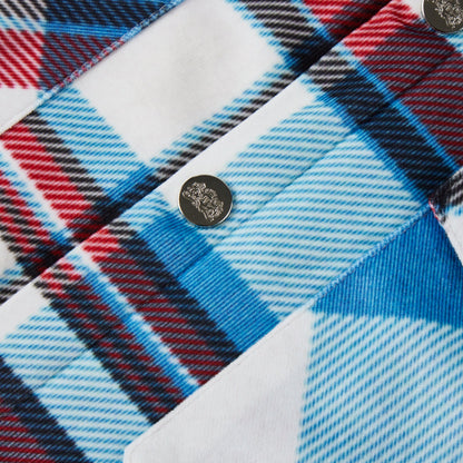 Rot-blau kariertes Flanellhemd mit Knopfleiste Jacke