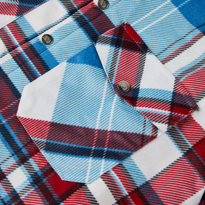 Rot-blau kariertes Flanellhemd mit Knopfleiste Jacke