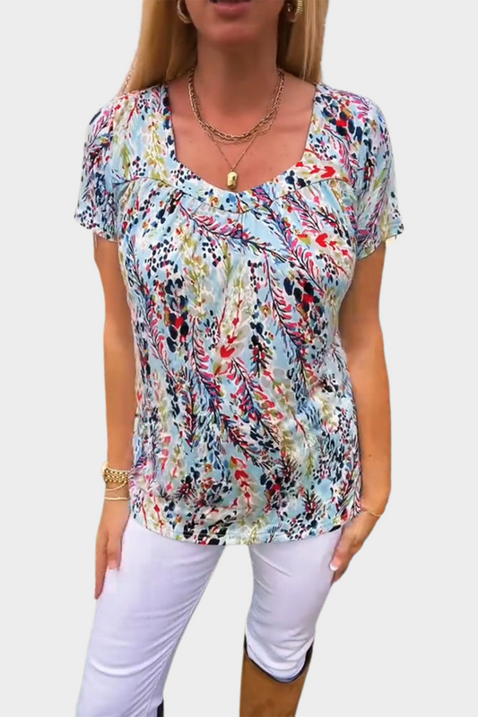 Frederique - T-Shirt U-Ringed Kurzarm Gemustert
