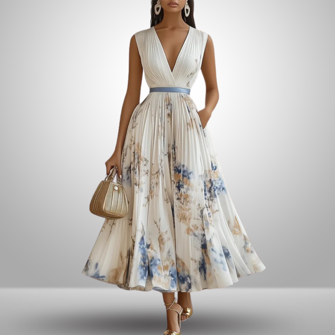 Isabella - Elegantes langes Kleid mit Aquarelldruck