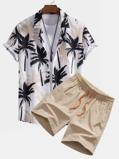 Hemd mit Palmenprint und Knöpfen & Badeshorts