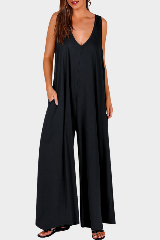 Wendy | Bequemer Jumpsuit mit V-Ausschnitt und weitem Bein