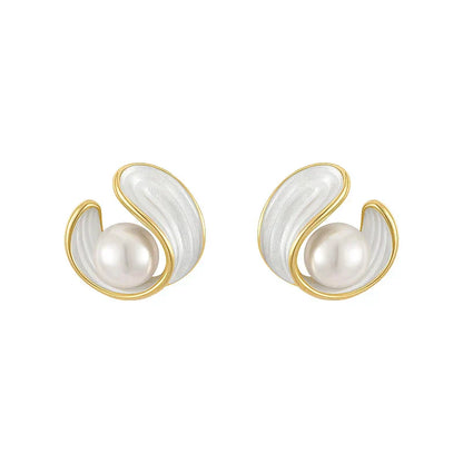 Luxus-Ohrringe aus weißem Opal mit Perlen in Gold