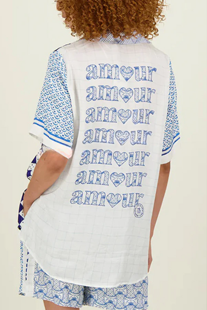 Einzigartige Dragon Print kurze Ärmel lockeres Shirt und elastische Taille Tasche Hosen Set