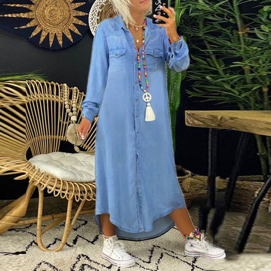 Lina - Langärmeliges Maxikleid aus Denim
