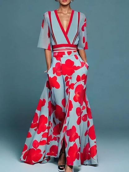 Elisa - V-Ausschnitt Blumenkleid