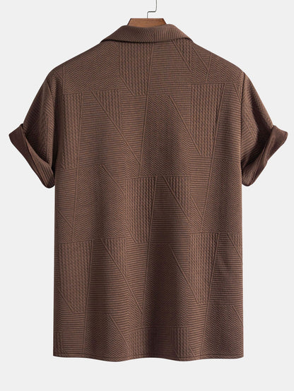 Kurzärmeliges kubanisches Hemd mit geometrischem Strukturmuster