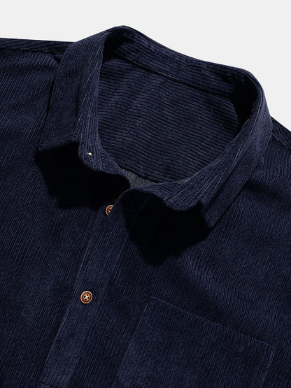 Corduroy-Kurzarm-Basic-Shirts in Uni-Farben