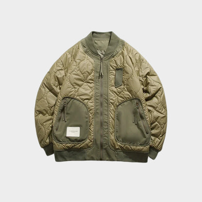 Contrast Color Diamond Pattern Thick Warm Cotton Jacket