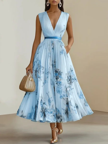 Isabella - Elegantes langes Kleid mit Aquarelldruck