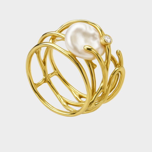 Vintage dünner Goldring mit Perle