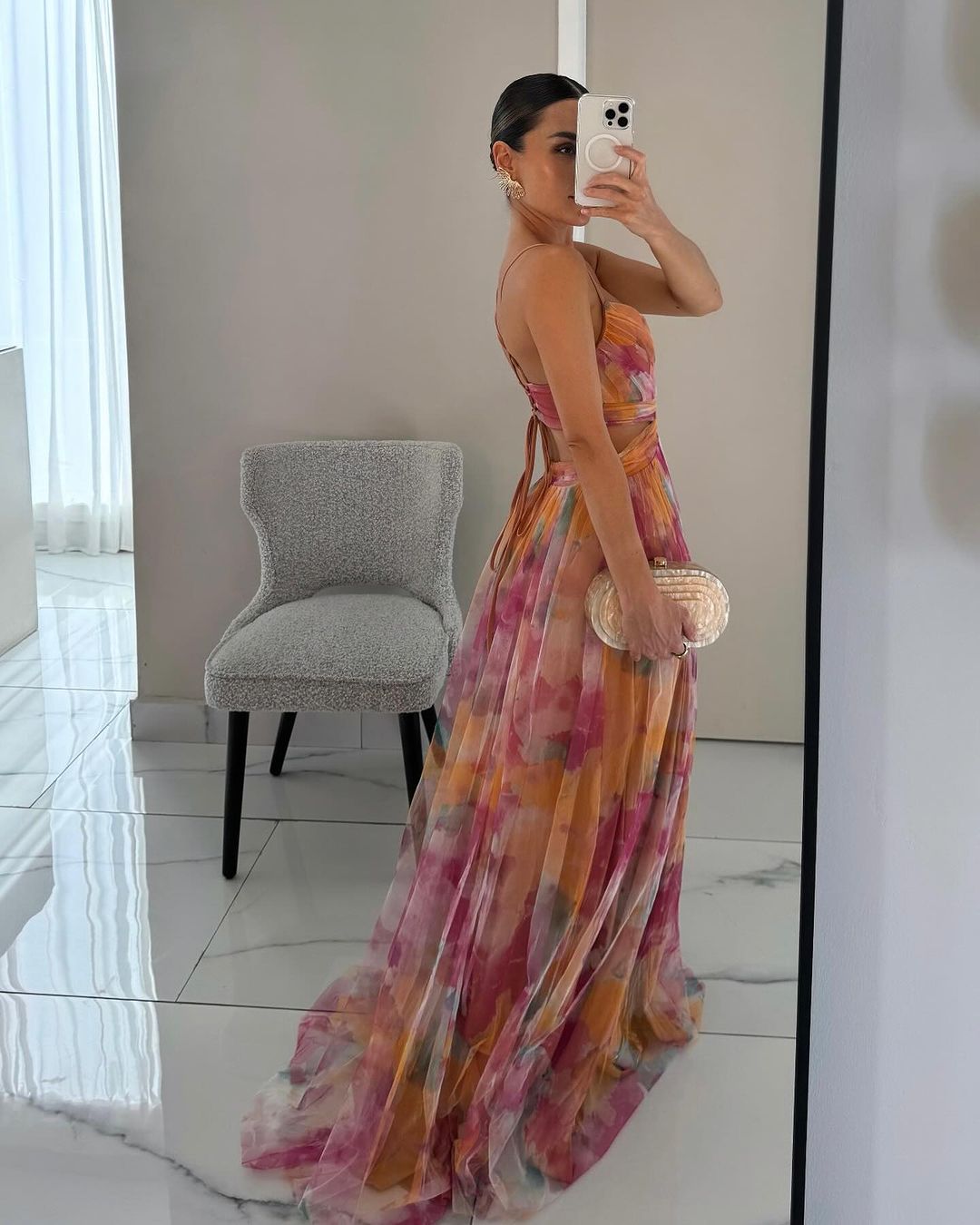 Frostine | Romantisches langes Kleid mit Blumenmuster
