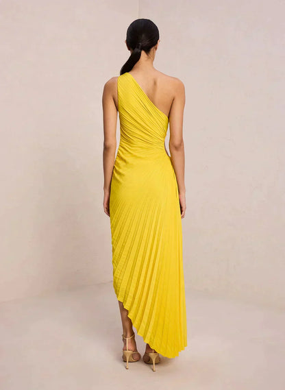 Sylviana - Ein-Schulter-Kleid mit Plissee Midi