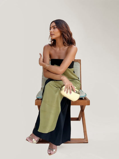 Anais - Trägerloses langes Kleid mit abstraktem Blumendruck