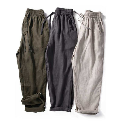 Atmungsaktive Hose mit geradem Bein aus lockerem Leinen
