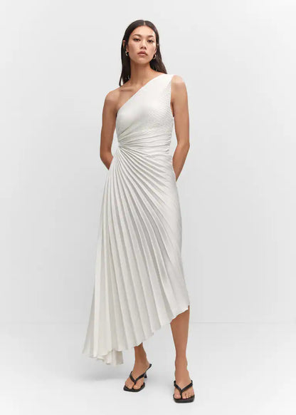 Sylviana - Ein-Schulter-Kleid mit Plissee Midi