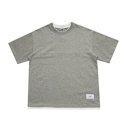 Japanisches lockeres Drop Shoulder Fake Zweiteiler T-Shirt