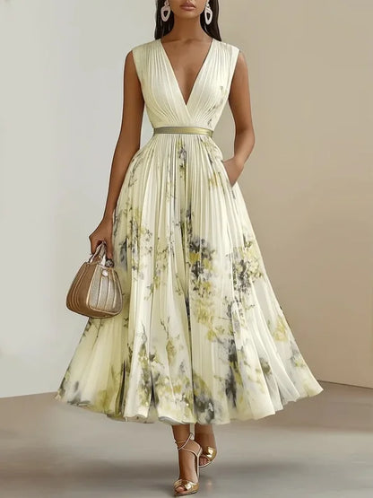Isabella - Elegantes langes Kleid mit Aquarelldruck