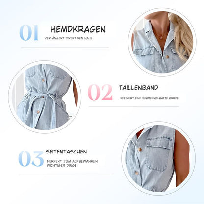 Selina - Damen Denim Midikleid mit Taillenband