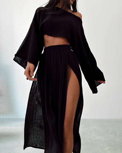 Clara - Chic Slit Zweiteiliges Leinenset