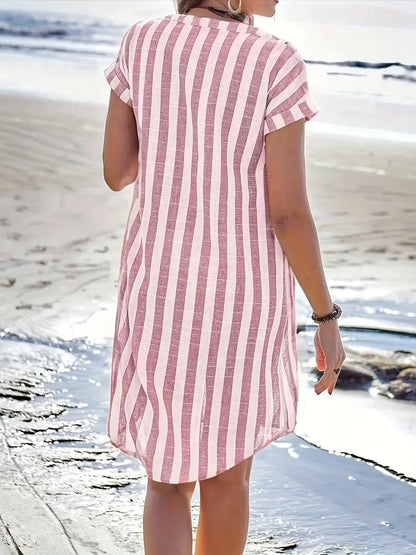 Soline - Gestreiftes Knopfkleid in Leinenoptik